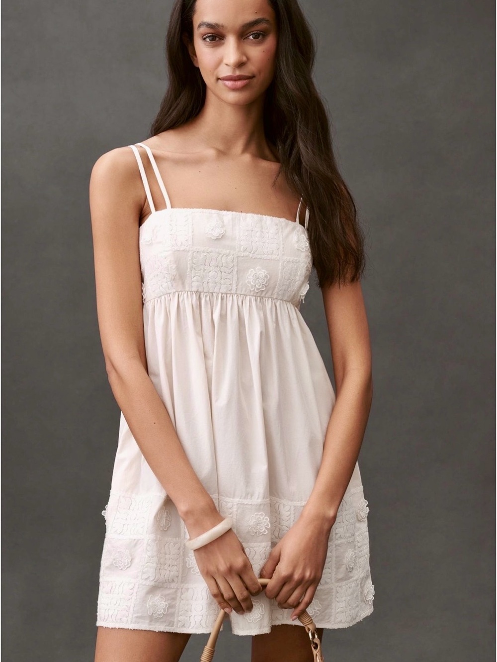 Anthropologie Ivory Mini Dress with Embroidered Bodice XS NWT